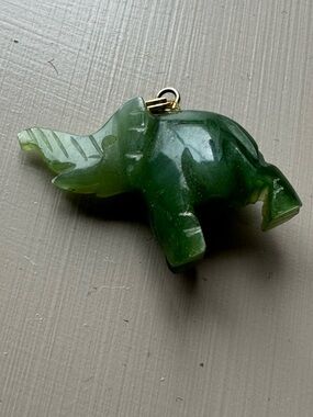 Green Carved Elephant Pendant Necklace Charm